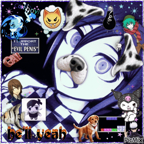 a collage of anime characters with the words " hell yeah " in the lower right corner