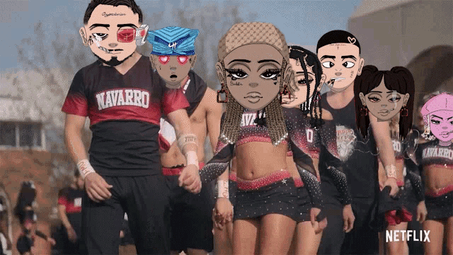 a group of cheerleaders wearing navarro shirts