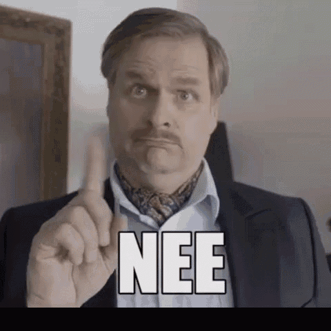 a man in a suit and tie is pointing up with the word nee written below him