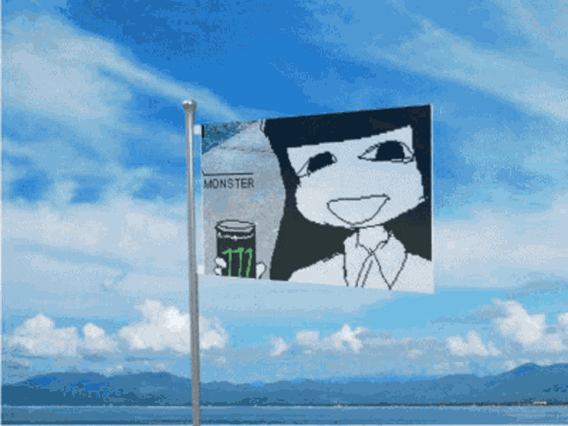 a flag with a monster logo on it