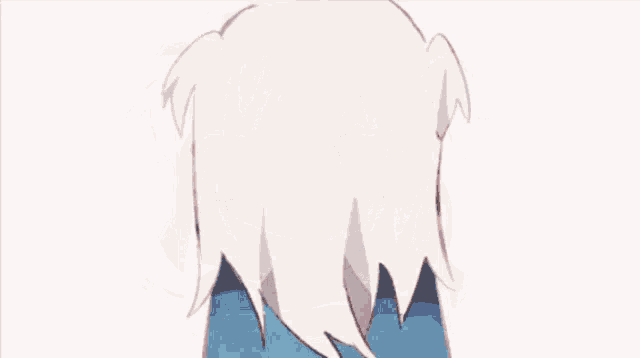 a drawing of a girl with long white hair and blue eyes .