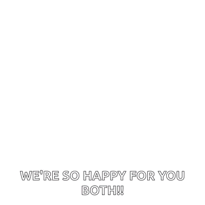 congratulations we 're so happy for you both written in blue letters on a white background