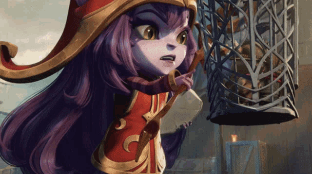 a cartoon character with purple hair and the letter g on her shirt