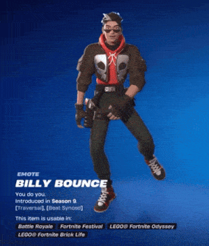 a video game character named billy bounce is shown on a blue background