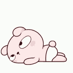 a cartoon of a pink teddy bear laying on its back with smoke coming out of its butt .
