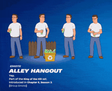 a cartoon of king of the hill with the words alley hangout at the bottom