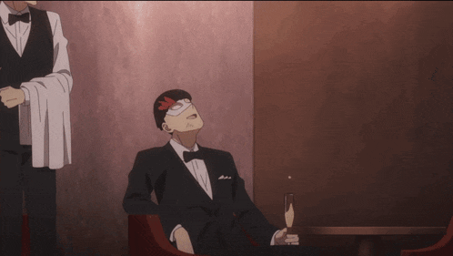 a man in a tuxedo says " sir you 've had too much to drink " next to a waiter
