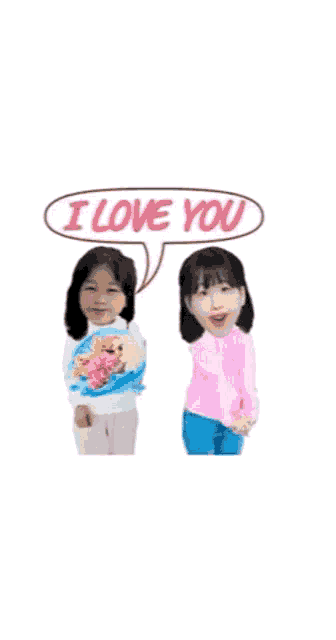 a girl holding a bouquet of flowers says i love you in a speech bubble