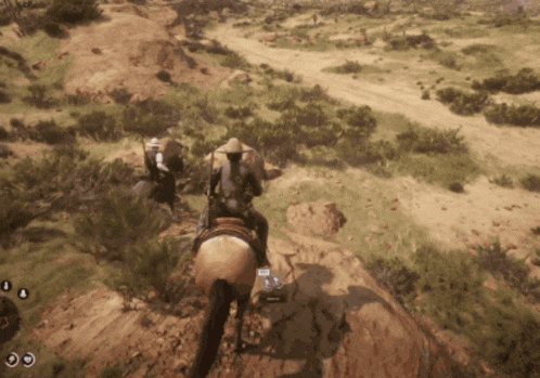 a person riding a horse in a video game with the letters cc on the bottom left