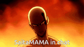 a cartoon of a bald man with the words " saitama in chat " on the bottom