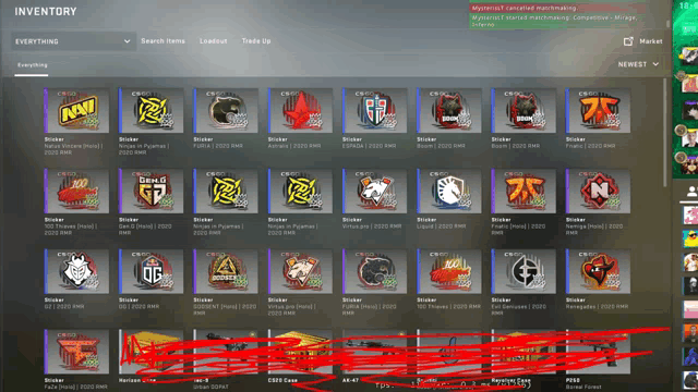 a screenshot of the inventory page of a video game with a red outline