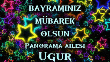 a greeting card says bayraminiz mubarek olsun panorama ailesi ugur