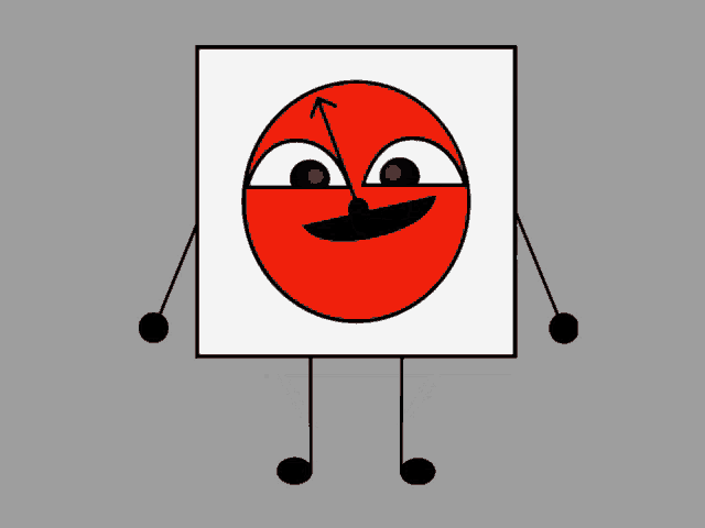 a cartoon drawing of a red circle with a black arrow pointing upwards