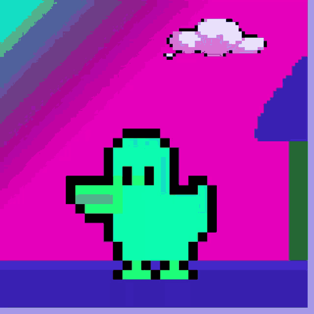 a pixel art drawing of a cactus with a cloud in the background