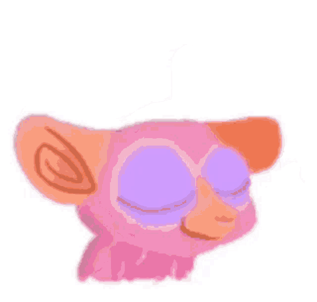 a drawing of a pink mouse with big eyes and a long nose .