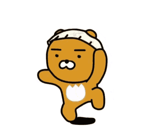a cartoon of a teddy bear wearing a headband is dancing .
