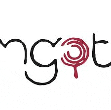 a logo for a company called ngot with a red lollipop in the middle of the word .