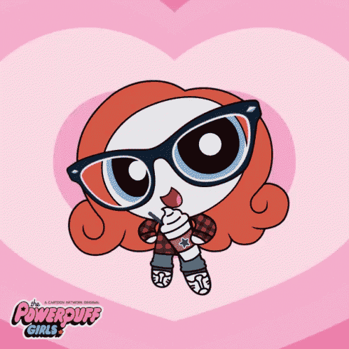 a cartoon character from the powerpuff girls holding a starbucks cup