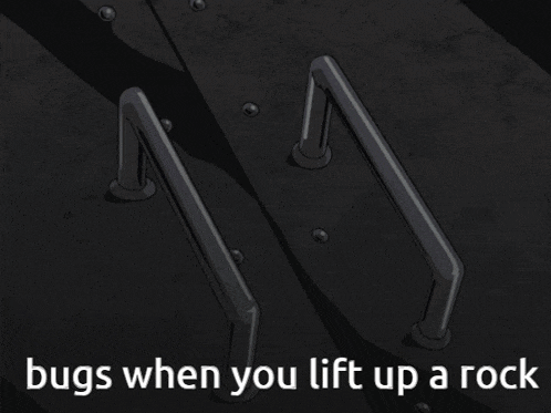 a picture of a demon with the words bugs when you lift up a rock below it