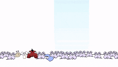 a bunch of cartoon characters including a red one with a gold necklace around his neck