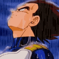 a cartoon character is standing in the rain and looking up .