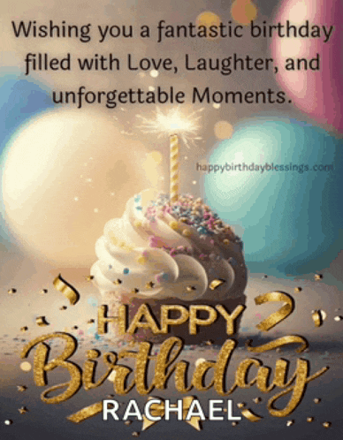 a birthday card for rachael with a cupcake