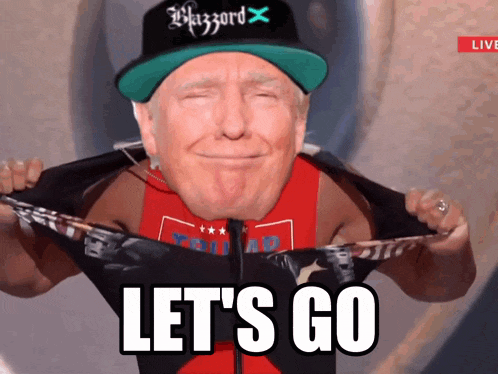 a man wearing a blizzard hat and a red shirt says let 's go in white letters