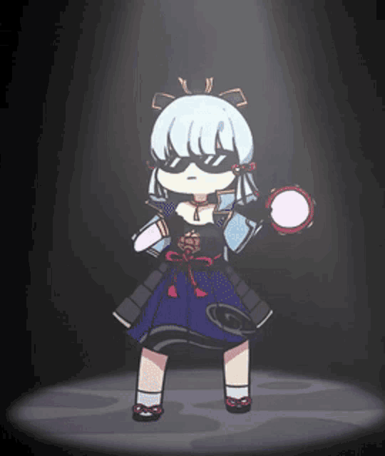 a cartoon of a girl holding a tambourine in her hand