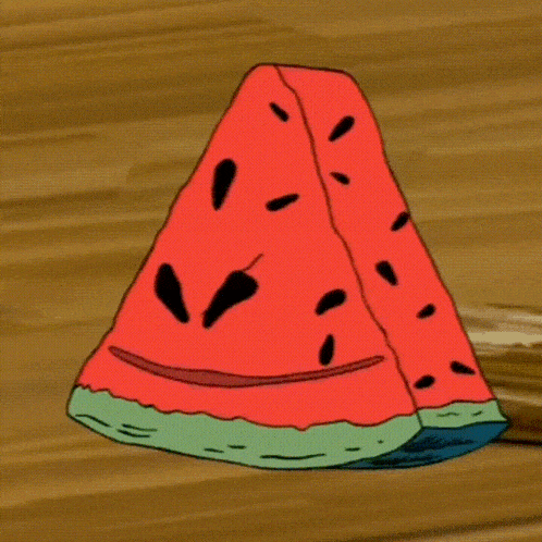 a slice of watermelon with a cartoon face on it