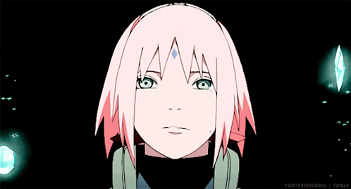 a drawing of a girl with pink hair and a blue stone on her forehead