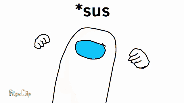 a cartoon of an orange among us character giving a middle finger