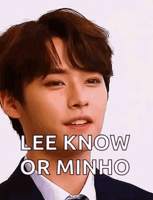 a young man in a suit and tie is smiling and saying `` lee know or minho '' .