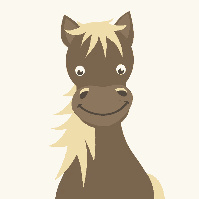 a cartoon drawing of a brown horse with a white mane
