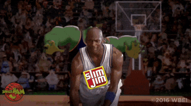 a basketball player wearing a jersey that says slam jim on it
