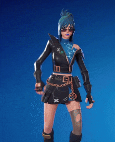 a girl with blue hair is wearing sunglasses and a black jacket