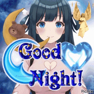 a picture of a girl with blue eyes and the words good night written on it