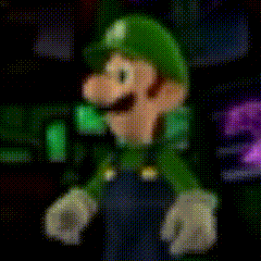 a blurred image of a cartoon character in a green hat