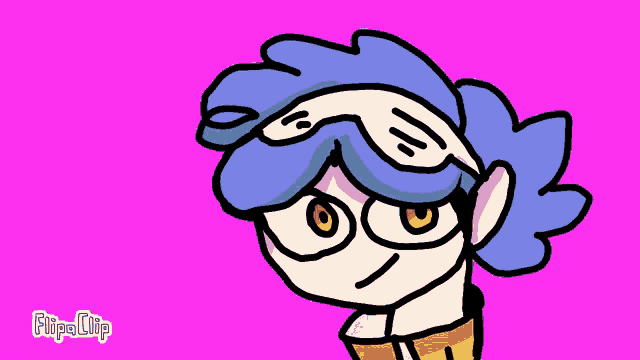 a cartoon drawing of a person with blue hair and the words flipa clip below