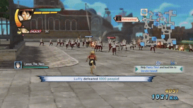 luffy defeated 1000 people in the video game
