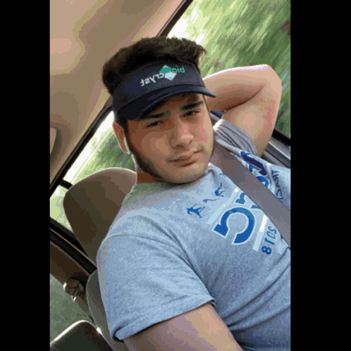 a man wearing a visor that says pioneer place