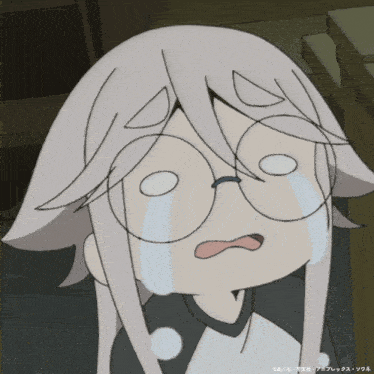a cartoon character with glasses is crying with tears running down his face