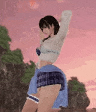 a woman in a plaid skirt is dancing on the beach .