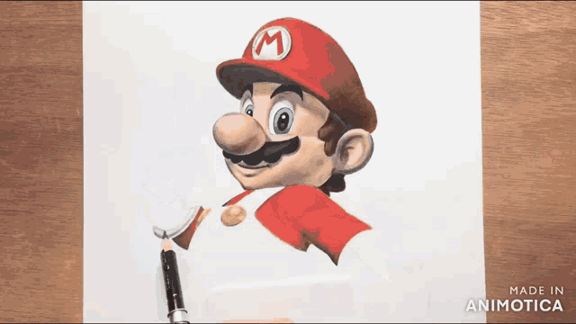 a drawing of mario is being made in animatica