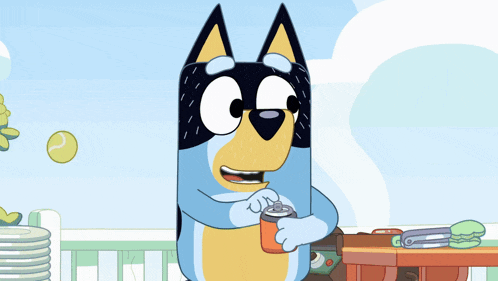 a cartoon dog wearing sunglasses is holding a tennis ball in its mouth