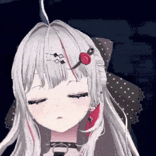 a close up of a 3d anime girl with her eyes closed and a flower in her hair .