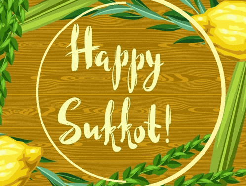 a wooden background with the words happy sukkot written in a circle