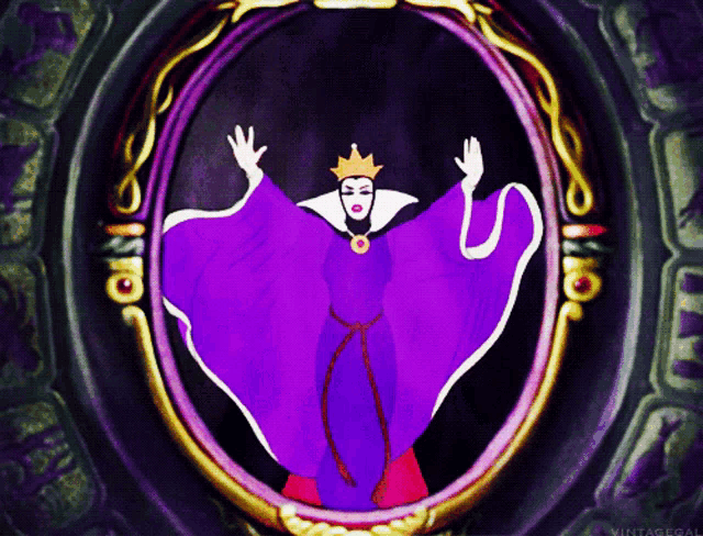 a cartoon of the evil queen in a purple dress