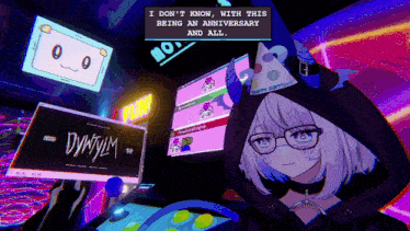 a cartoon of a girl with glasses and a hood says i don 't know with this being an anniversary