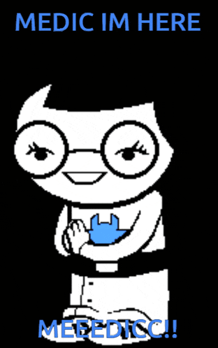 a black and white drawing of a person with the words medic im here