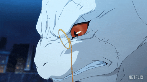 a close up of a cartoon character 's face with a netflix logo in the corner